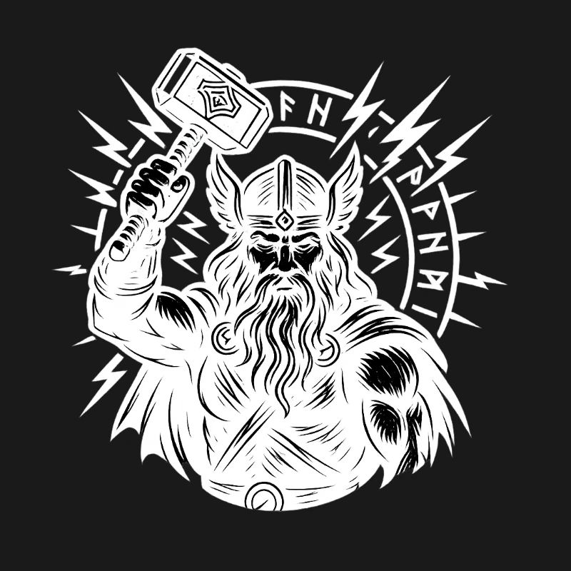 Odin mit Thorhammer Blitz Runenkreis Mjölnir