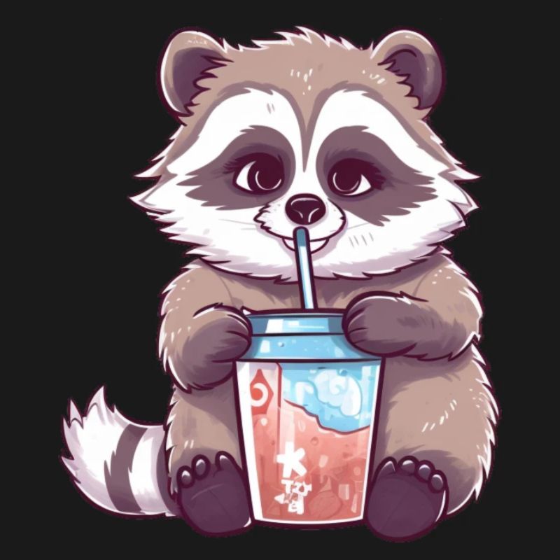 Waschbär mit Eiskaffee