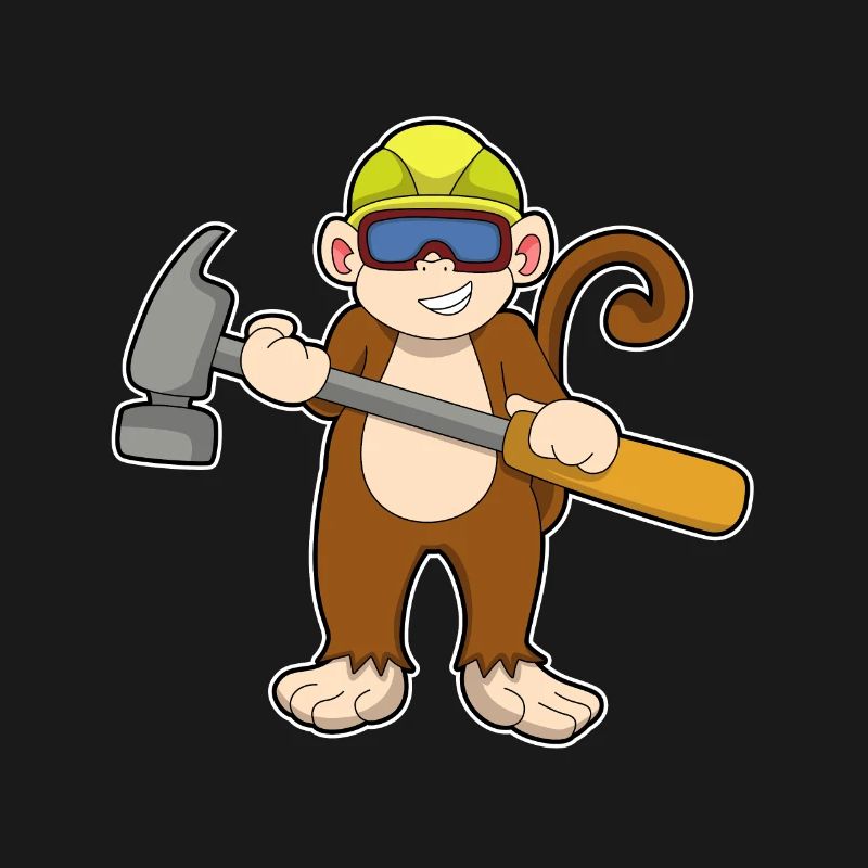 Affe als Handwerker mit Hammer
