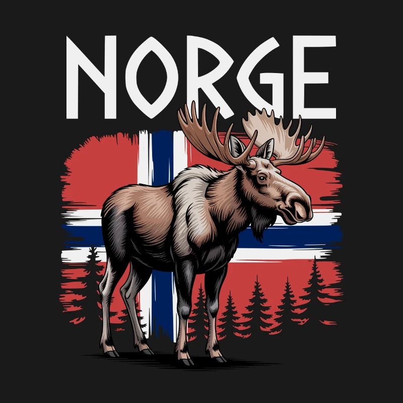 Norge Moose devant le drapeau norvégien Forest Design