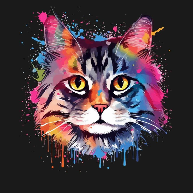 Art coloré éclaboussé Visage de chat américain à queue courte