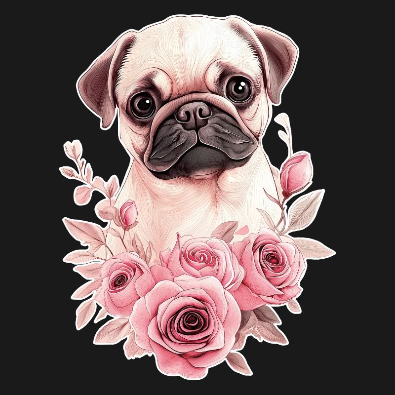 Mops mit Blumen