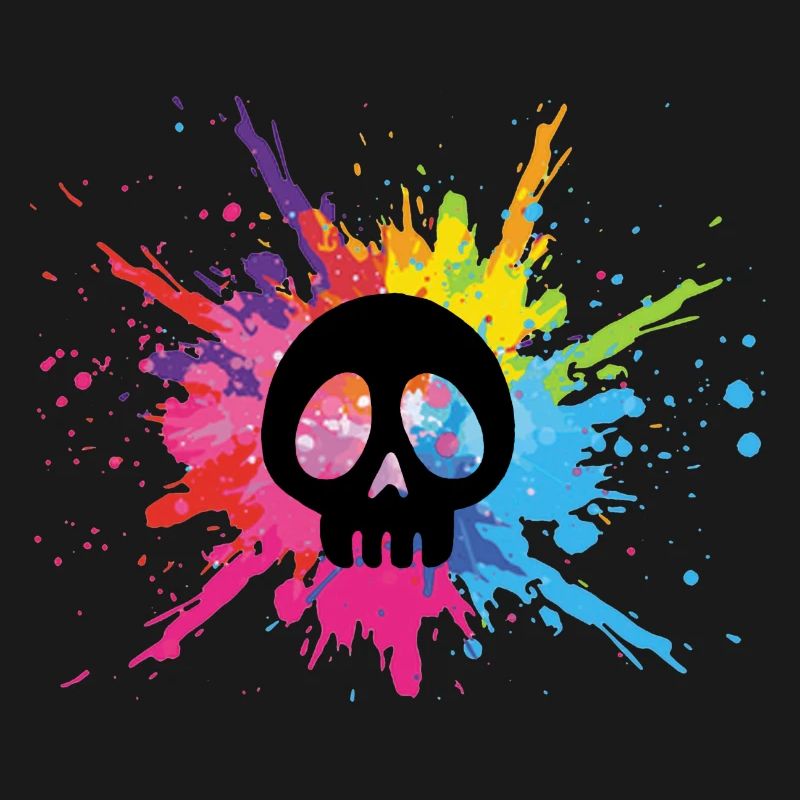 Crâne noir et explosion multicolore