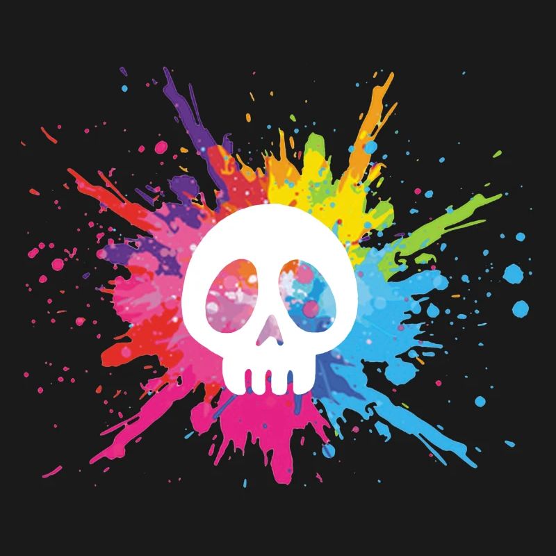 White skull and multicolored explosion