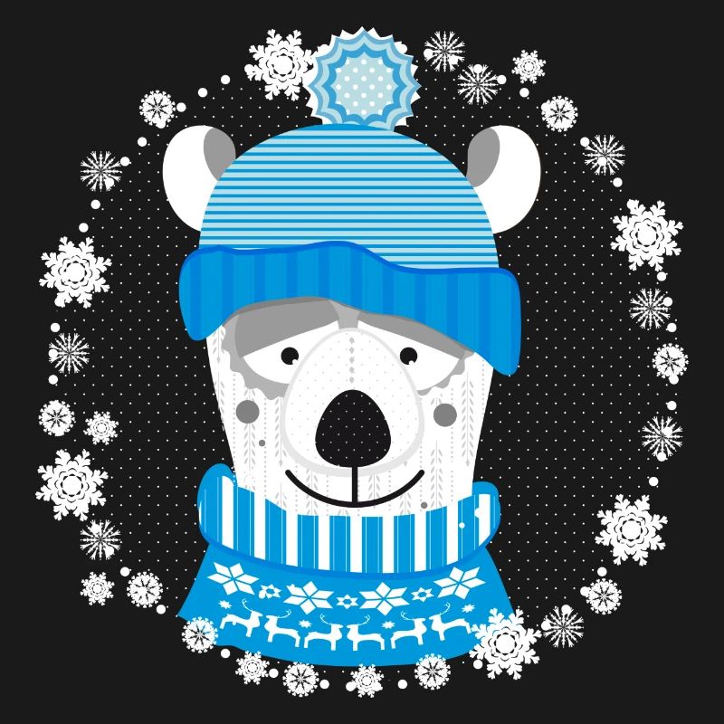 Eisbär mit Mütze und Pulli