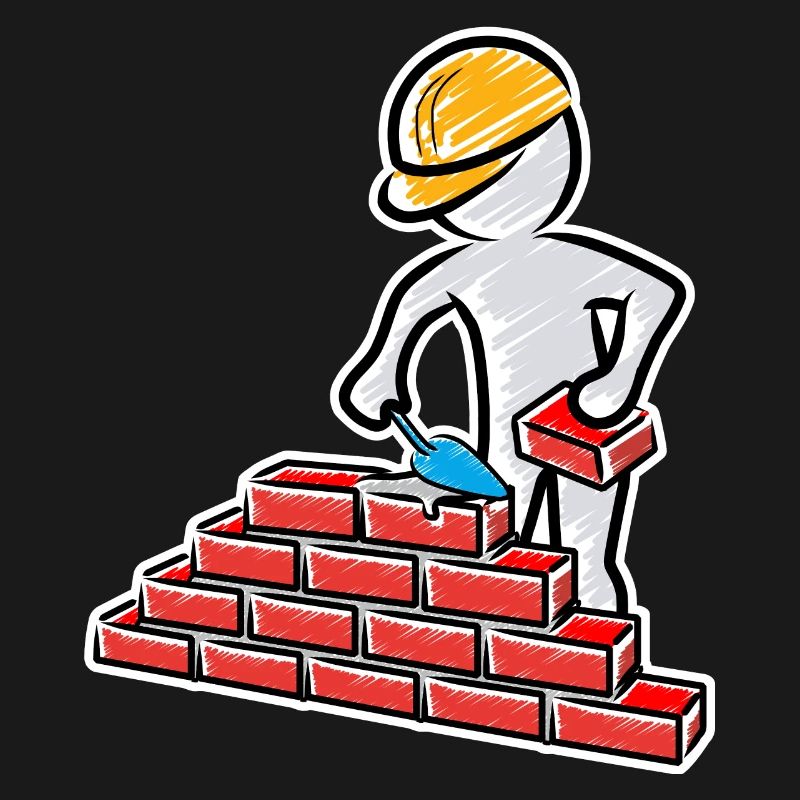 Construction worker with trowel, mortar and wall