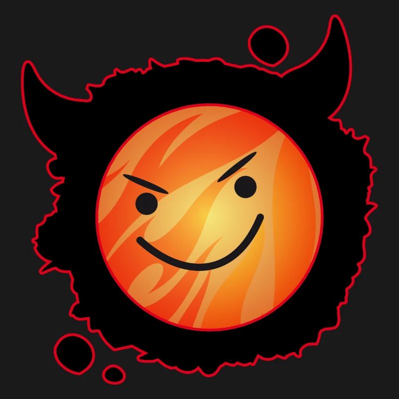 cute devil in flames and glowing face