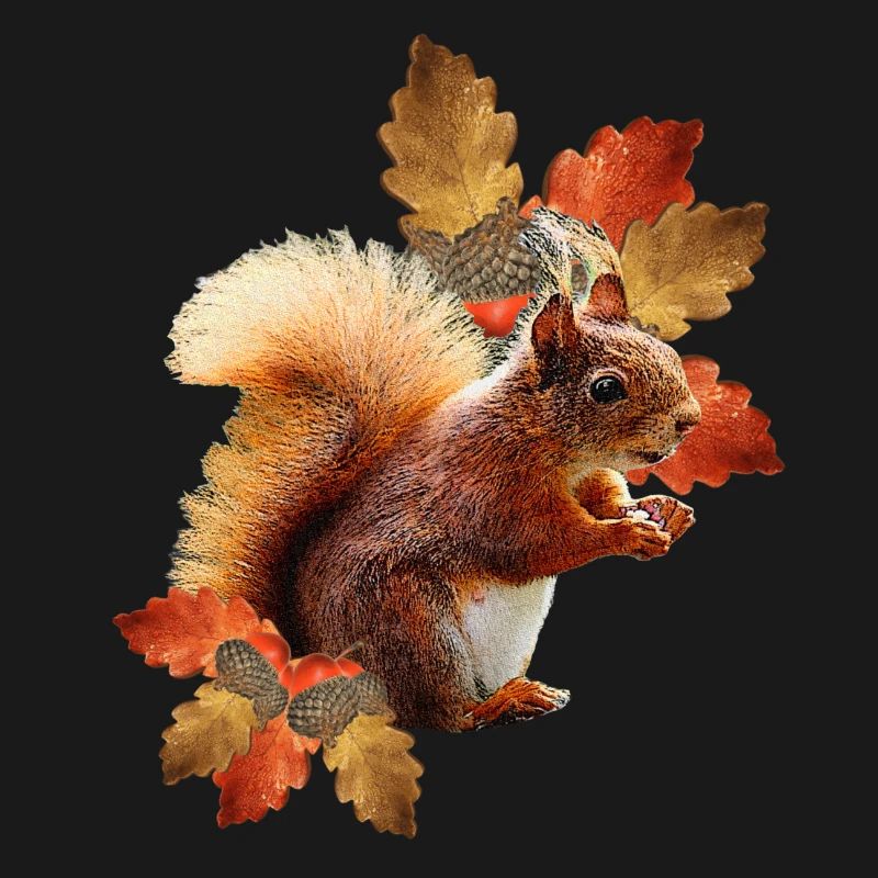 Eichhörnchen motiv mit Eichenblättern, Herbst frau