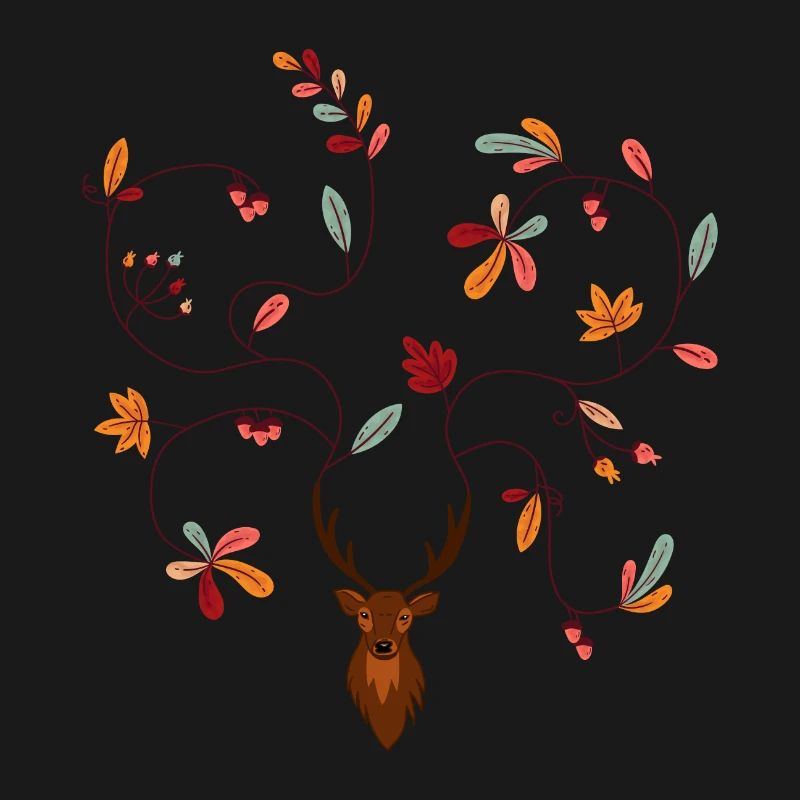 Hirsch im Herbst Geschenkidee Geweih mit Blättern