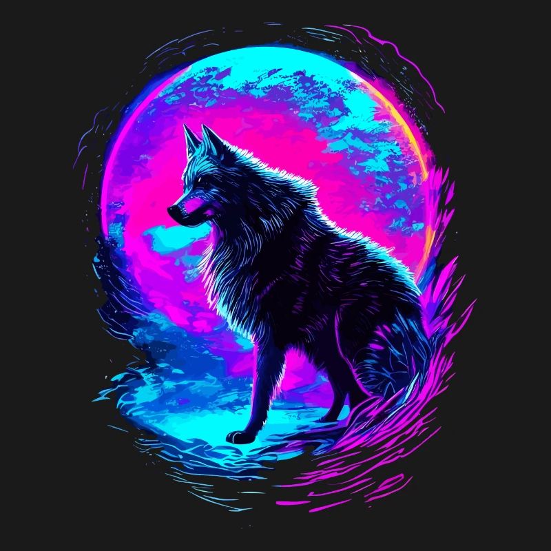 Wolf Neon Moon Synthwave