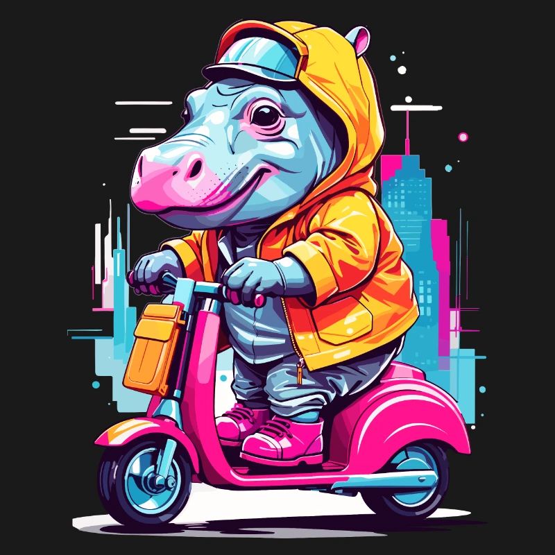 Nilpferd auf Roller