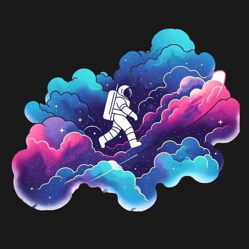 Astronaute dans la nébuleuse colorée : randonnée dans l’espace
