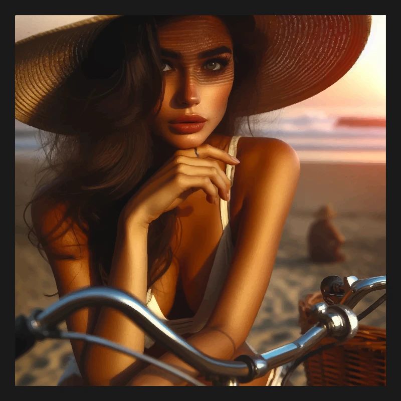 Chic de plage au coucher de soleil à vélo