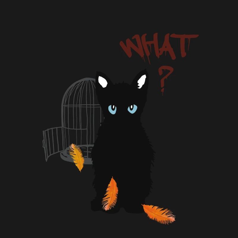 Petit chaton mignon noir et oiseau