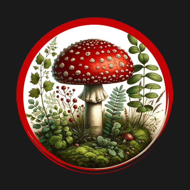 Detailed red toadstool on forest floor