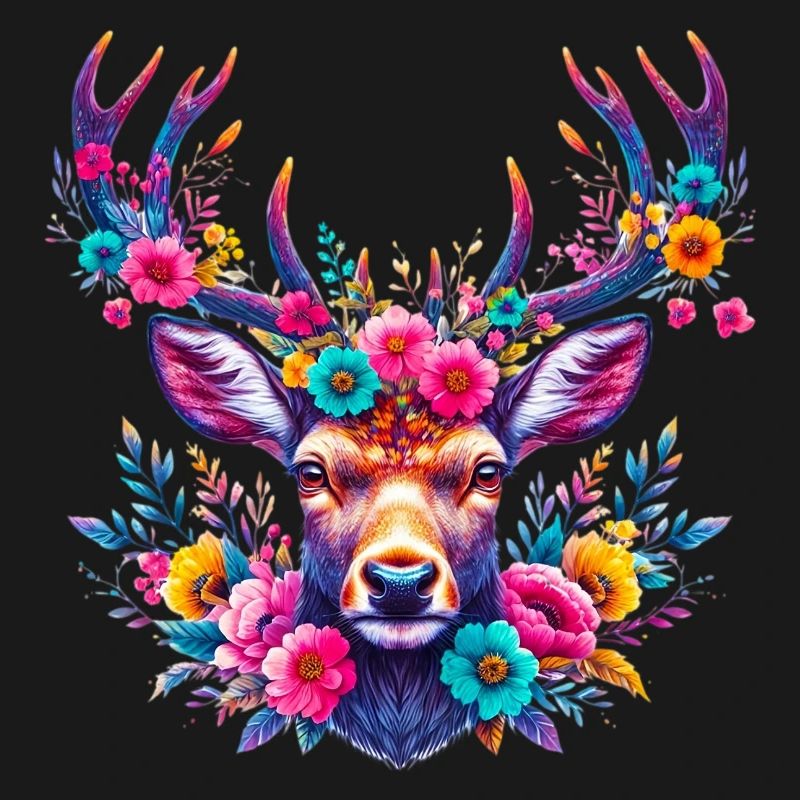 Cerf décoré de fleurs