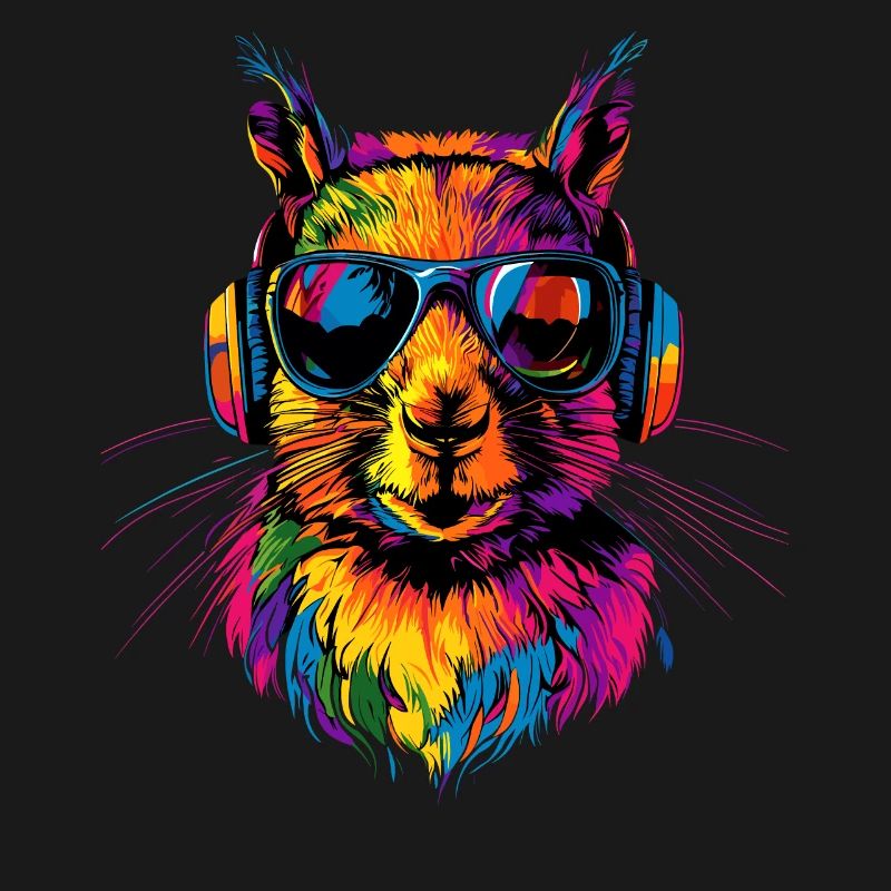Eichhörnchen Kopfhörer Bunt Popart DJ Eichhörnchen