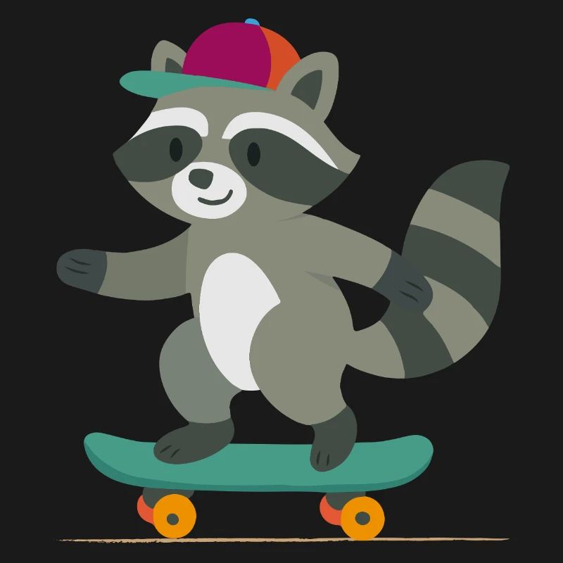 Skateboard-Waschbär mit Basecap