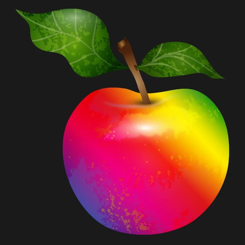 Bunter Regenbogen-Apfel mit Blättern Illustration