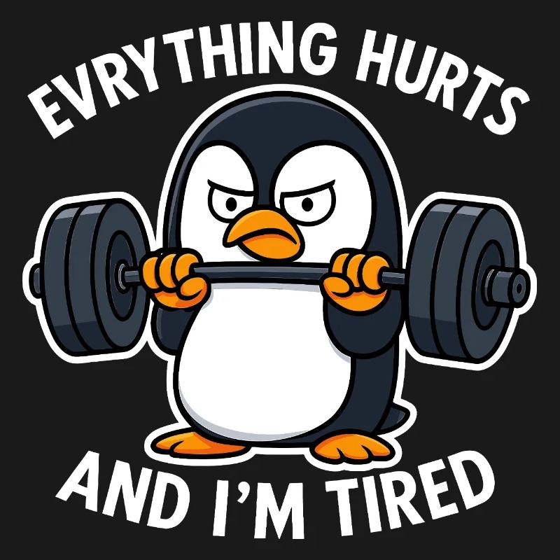 Grumpy Penguin Lifting Weights