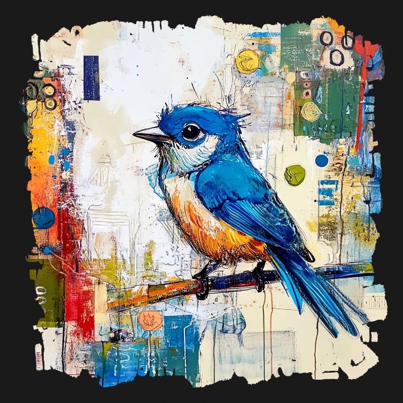 Blauer Vogel im abstrakten Farbmeer