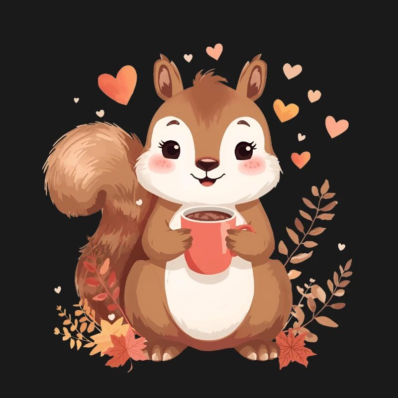 Herbstliches Eichhörnchen mit heißem Kakao