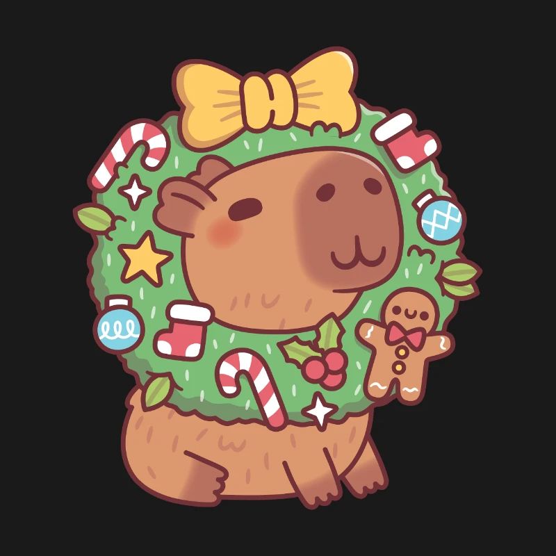 Süßes Capybara mit Weihnachtskranz Lustig