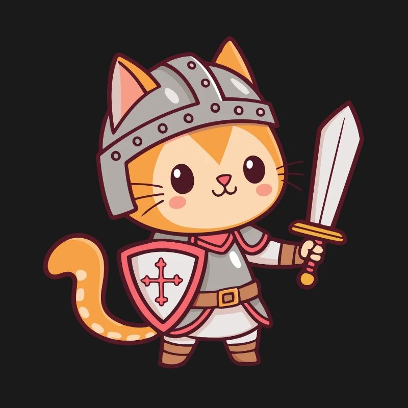 Chat chevalier kawaii avec épée