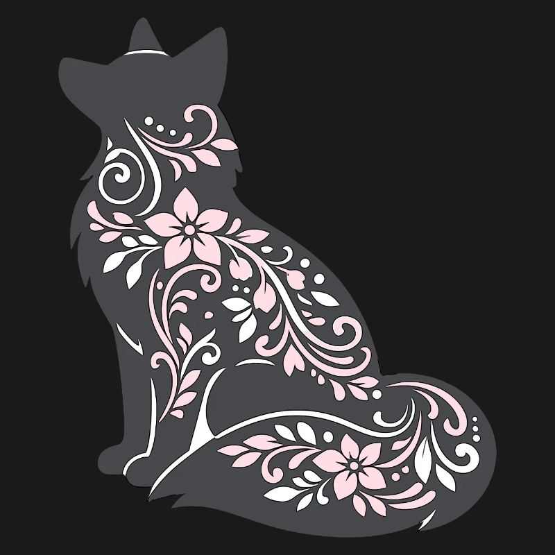 Silhouette de chat décorée de fleurs
