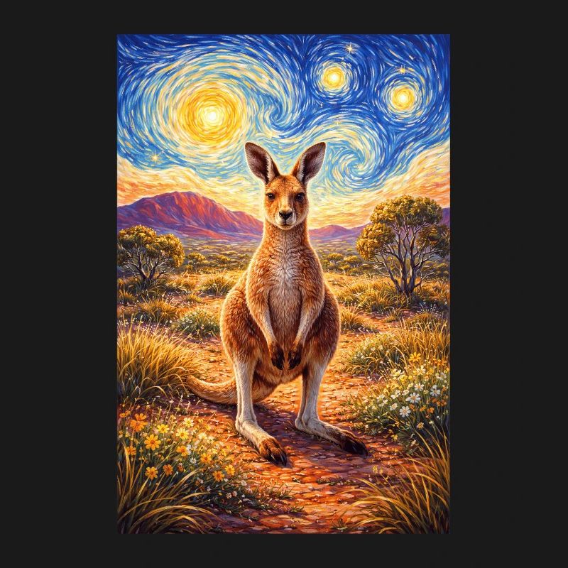 Kangaroo under Starry Night