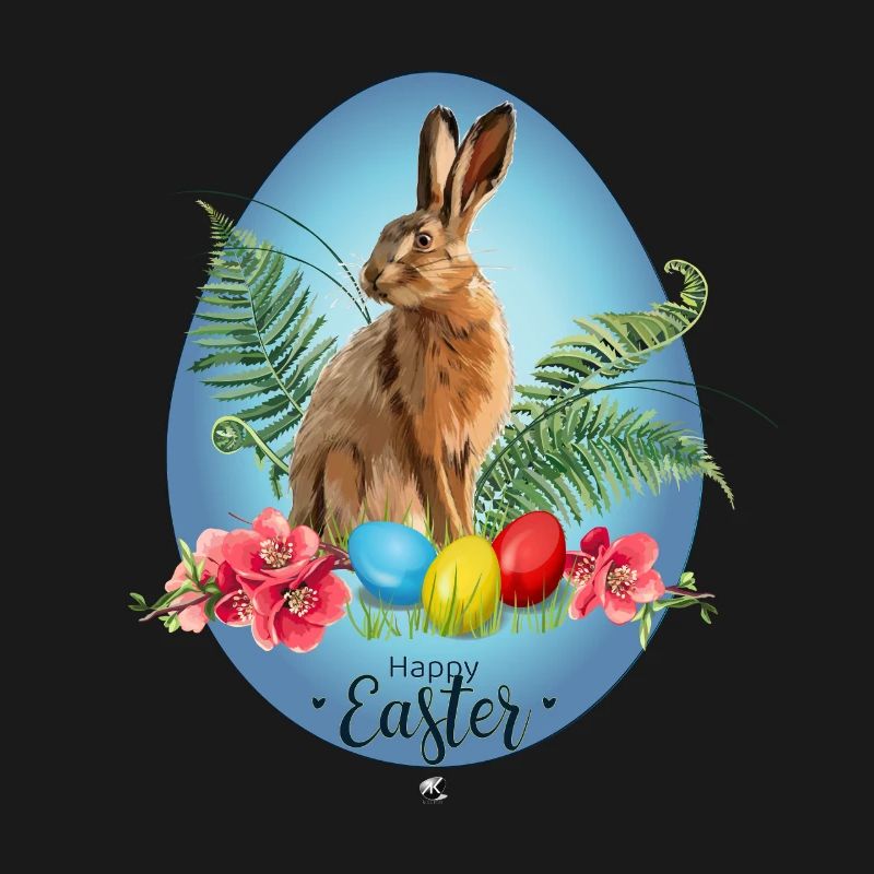 Bunny, Easter eggs and cherry blossoms illustration