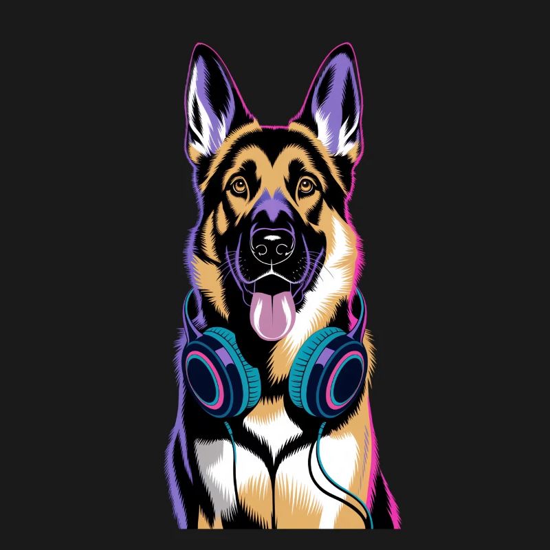 Deutscher Schäferhund mit Kopfhörer