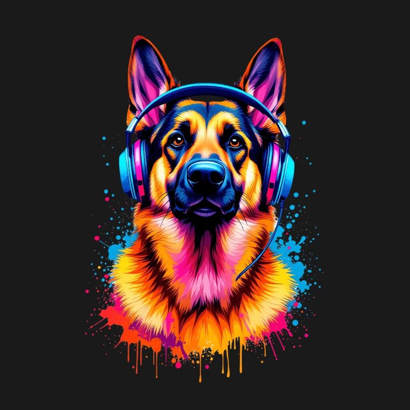 Deutscher Schäferhund mit Kopfhörern