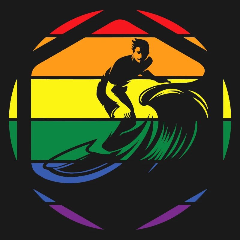 Rainbow Wave Surfer Circle