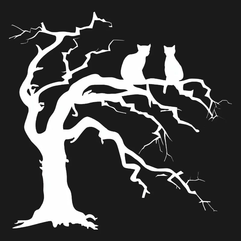 Dead tree with 2 cats silhouette