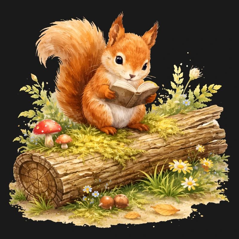 Squirrel Reading Book Illustration