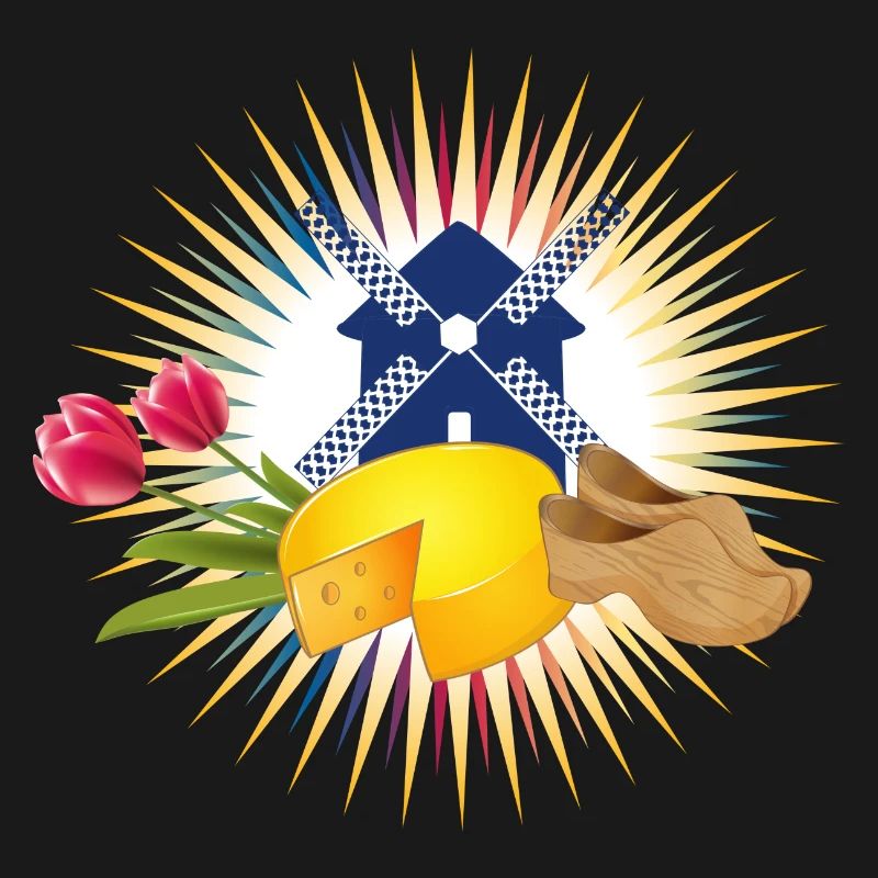 Windmill with tulips, clogs and Dutch cheese