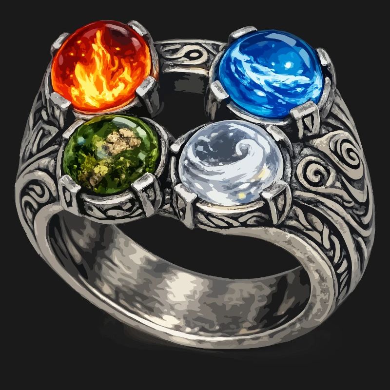 Vier-Elemente-Ring mit Edelsteinen
