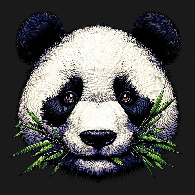 Panda Eats Bamboo and Leaves