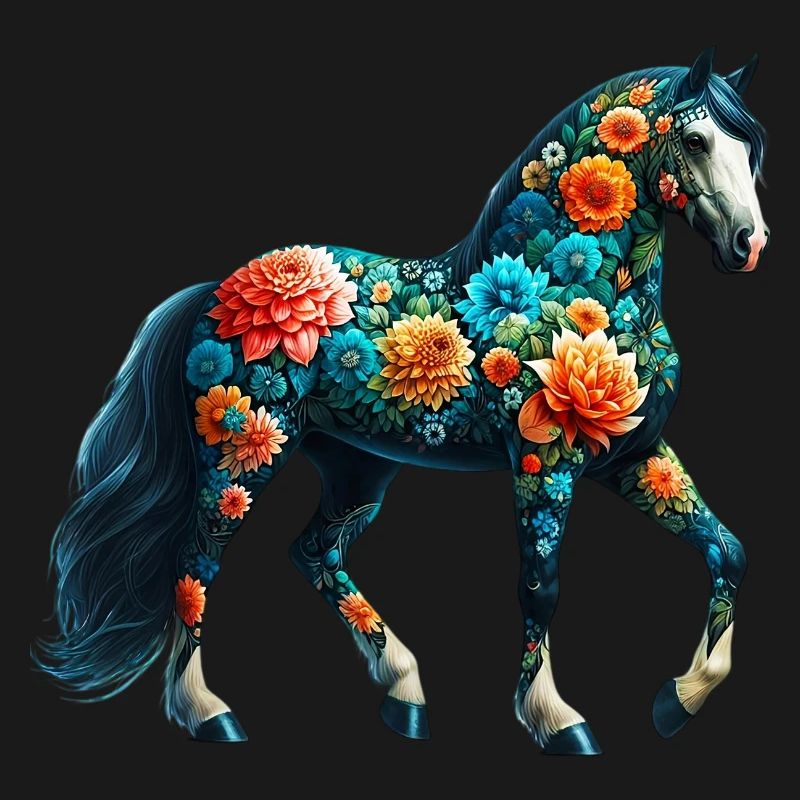 Cheval décoré de fleurs