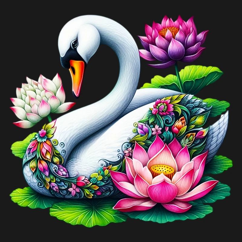 Schwan verziert mit Lotusblüten