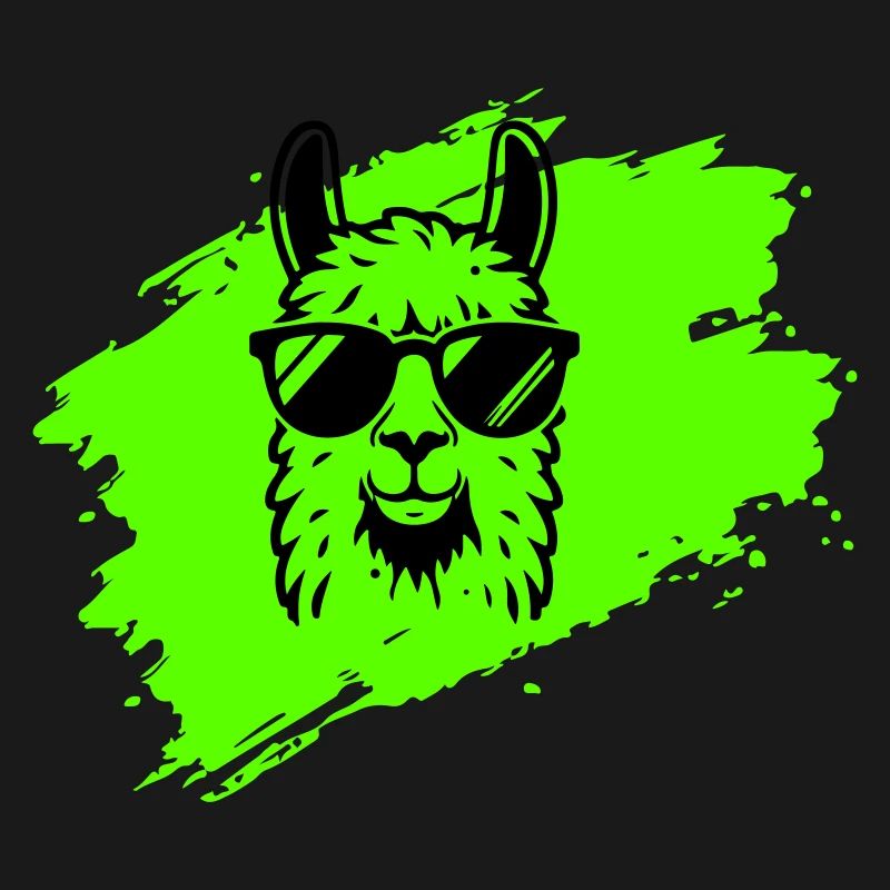 Lama oder Alpaka mit Sonnenbrille im Neonstil