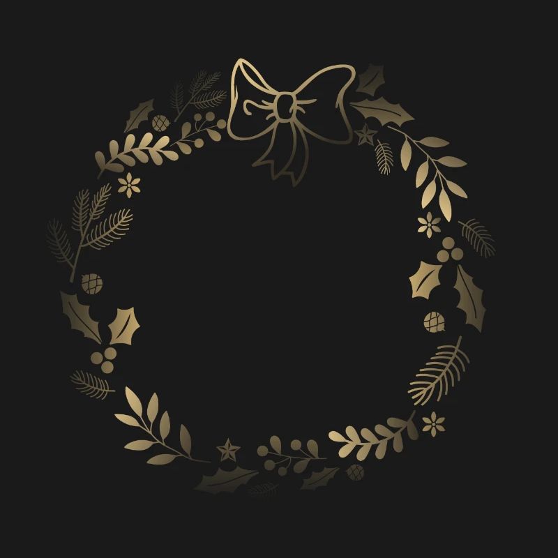 Couronne festive dorée avec ruban