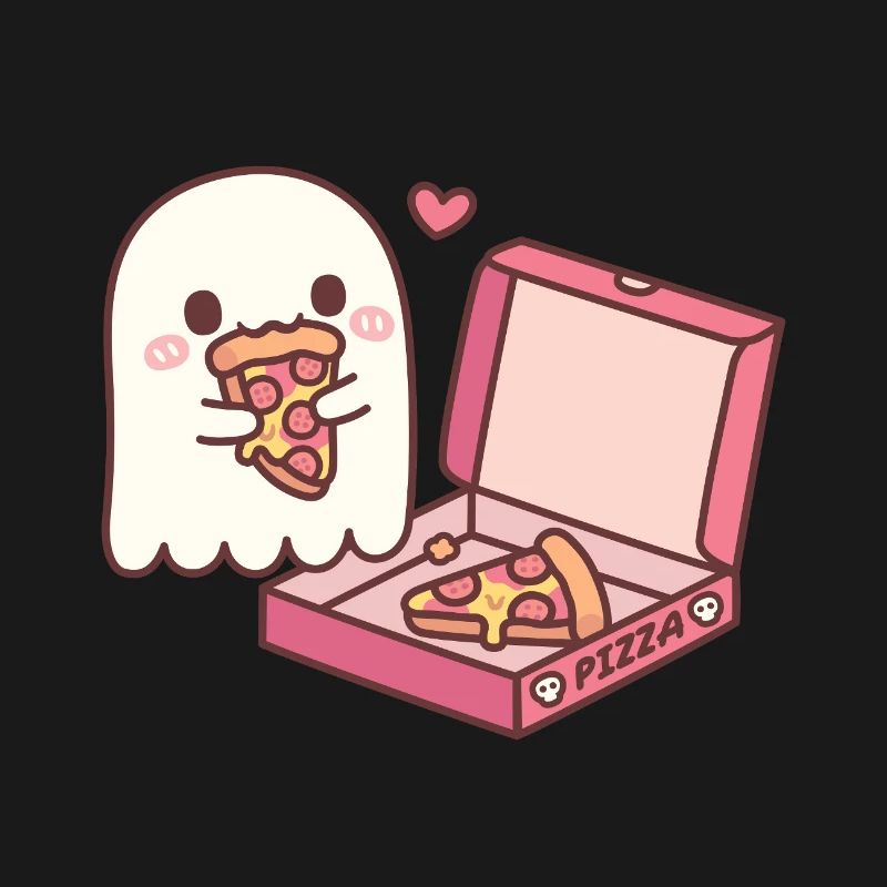 Fantôme mignon mangeant de la pizza drôle