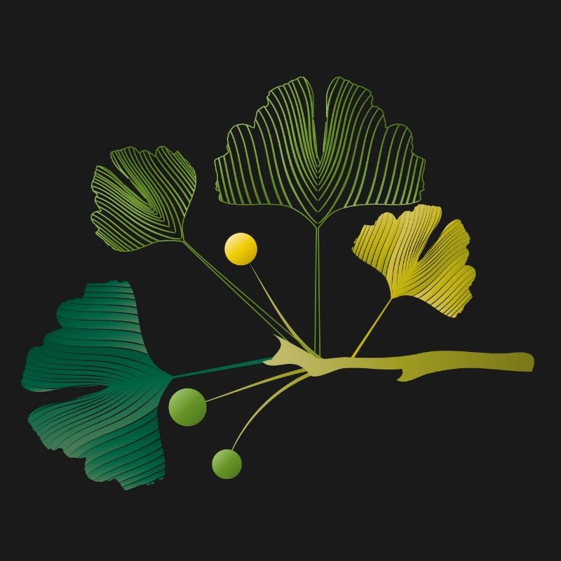Branche de ginkgo faite de lignes de feuilles dans des tons verts doux