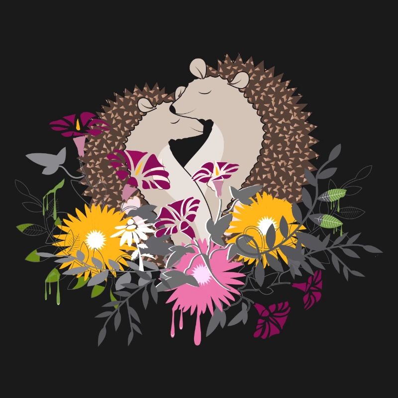 Deux petits hérissons assis ensemble dans le parterre de fleurs