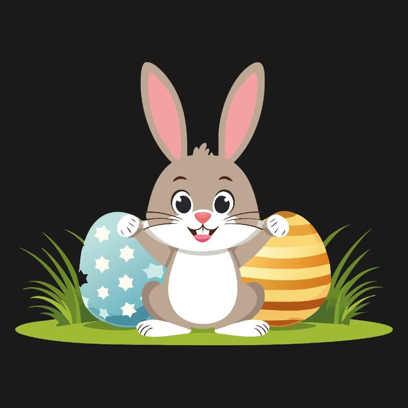 Happy Easter bunny with colorful Easter eggs