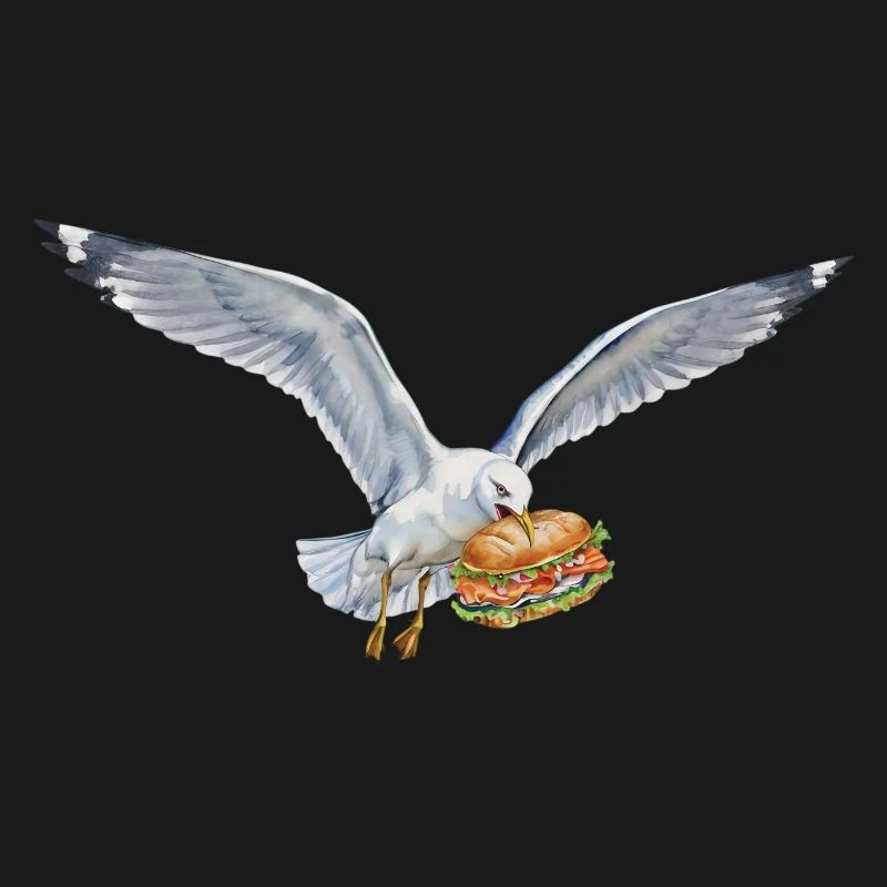 Funny Seagull Steals Fish Rolls Beach