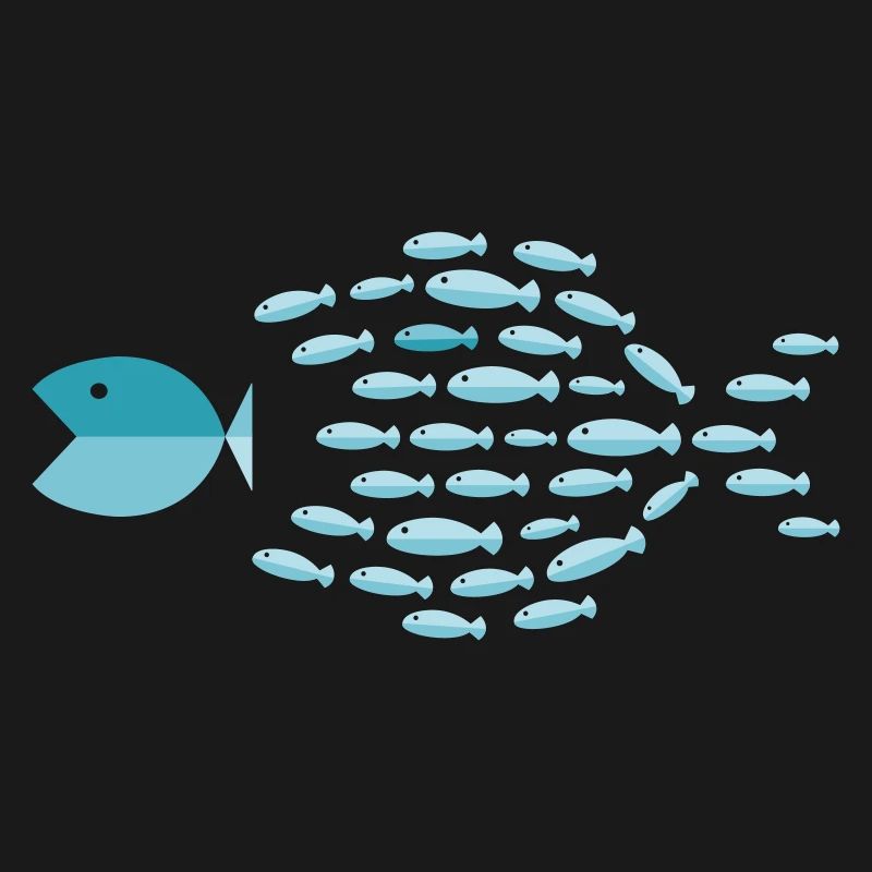 Blue School Silhouette - small fish eat big fish