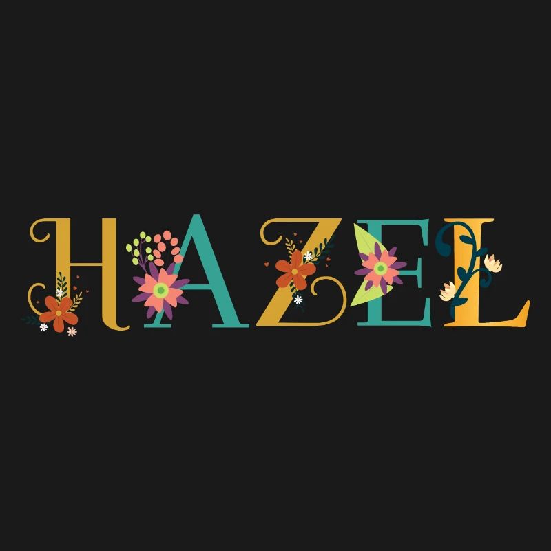 Art du nom HAZEL avec fleurs brodées